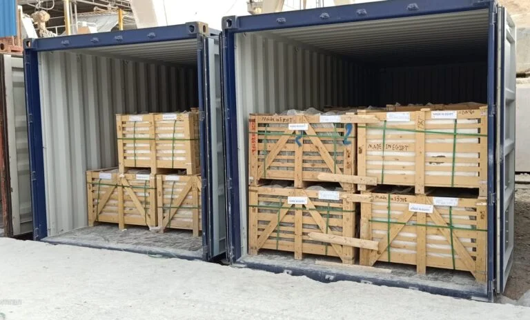 Tiles packed inside wooden box with foam protection
